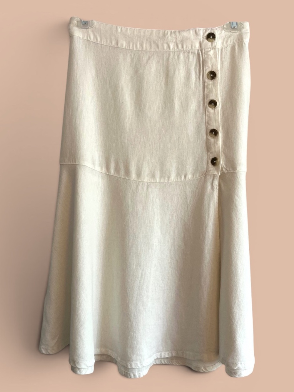 Free People Cream Linen Rayon A-Line Midi Skirt Size 6